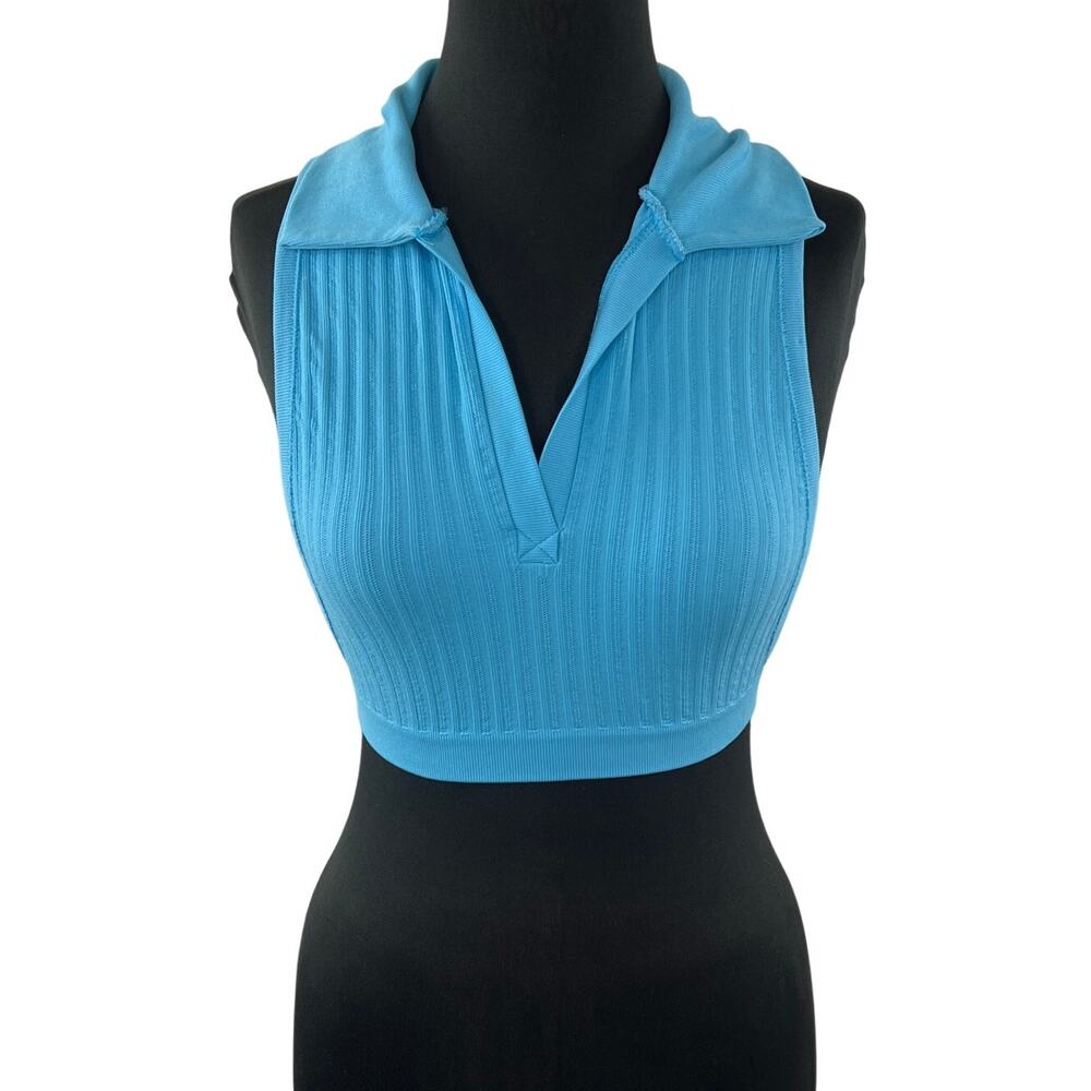 Out From Under Urban Outfitters Sleeveless Crop Top Blue Ribbed Collared Sz M/L